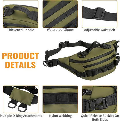 CamGo Tactical Fanny Pack for Men Women Military Waist Bag Molle Utility Hip Belt Pouch Crossbody Bags Bumbag for Cycling Hiking Walking Fishing Army Green