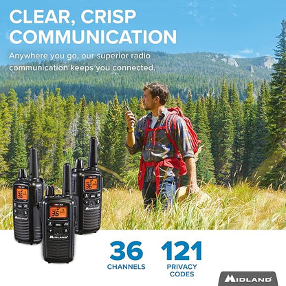 Midland® - LXT633VP3 Walkie Talkies with 36 FRS Channels – Two-Way Radio NOAA Weather Alert & Scan Technology, Dual Power Options, 121 Privacy Codes, Silent Operation, Xtreme Range – Black, Set of 3