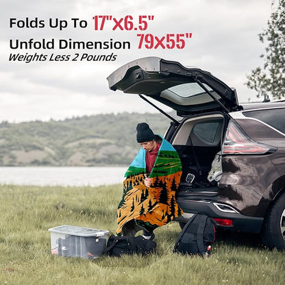 Outdoor Puffy Camping Blanket, Lightweight Down Alternative Puffy Printed Camping Large Ultra Warm Hammock Top Quilt Waterproof Blanket for Traveling Picnic Beach Party Cold Weather (Waterfall)