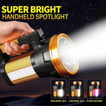 Rechargeable Flashlight 1000,000LM 13600mAh Spotlight Flashlight IP67 Waterproof Handheld Spotlight with Double Side Lights Super Bright Flashlight Outdoor,Huting,Boat,Camping,Emergency