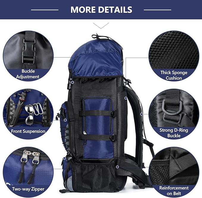 Hiking Backpack with Rain Cover, 90L Camping Backpack, Lightweight Travel Daypack for Hiking Climbing Camping Touring -No Internal Frame