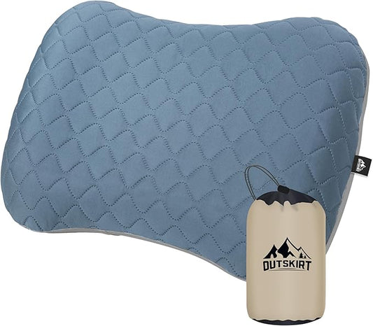 OUTSKIRT Inflatable Travel Pillow, 2-in-1 Camping Pillows for Sleeping, Ergonomic & Lightweight Small Backpacking Pillow for Travel, Hiking, Camping & Outdoor Activities, Blue