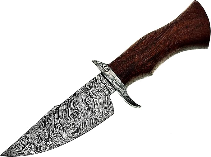 10.5" Beautiful Damascus Steel Bowie Knife made of Damascus Steel and forge Fire Storm pattern blade with an amazing Rose wood 5” handle & Damascus Steel Pommel & Damascus Steel Guard- An amazing Hunting knife with a beautiful Sheath