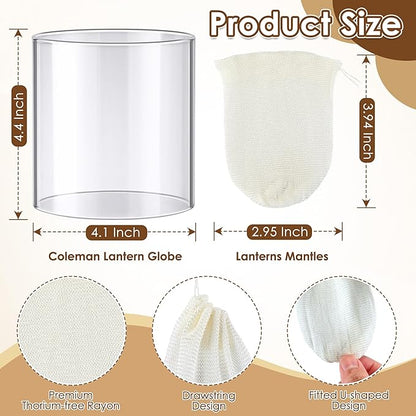 10 Pcs Propane Lantern Mantles with Glass Replacement Lantern Globe, U Shape Mantles and Standard Shape Lantern Replacement Globe, Propane Lantern Mantles Replacement Parts for Outdoor Camping
