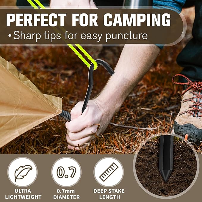 10Pcs Metal Tent Pegs with Hooks. 7 inches Durable Garden Stake Ground Anchors Awning Metal Hooks. Heavy Duty, Waterproof & rustproof. Ideal for Camping, Yard Decor, Picnic & tarp(Black)