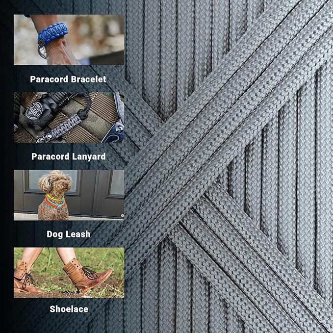 WEREWOLVES Paracord Rope, 7 Strand Type III Parachute Cord 4mm 100ft / 200ft for Crafting, DIY Projects, Survival Bracelets (Gray, 200 ft)