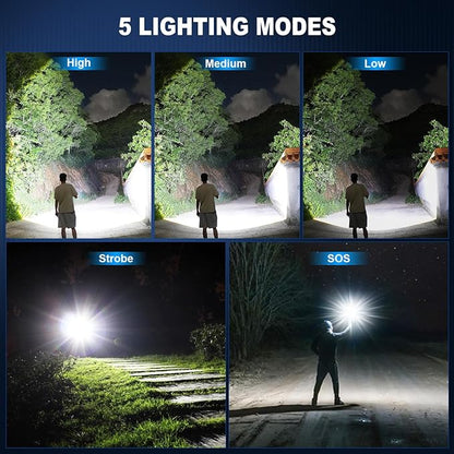 Rechargeable LED Flashlights High Lumens, 990,000 Lumen Super Bright USB Flashlight with 5 Modes, Waterproof Powerful Flash Light Multifunctional US Flashlights for Home Camping Hiking(2 Pack)