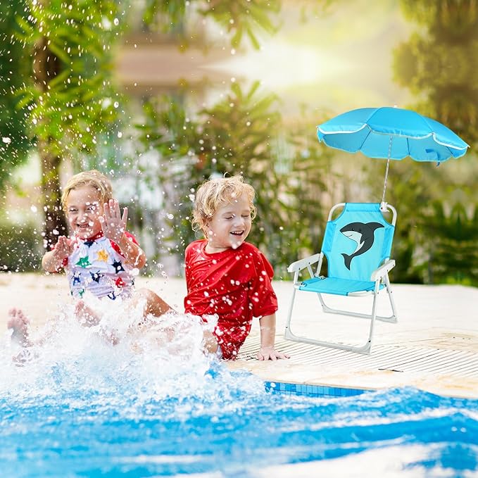 PLULON Kids Beach Chair with Umbrella Folding Lawn and Camping Chair with Summer Shade Children's Beach Chair for Beach Pool Travel Outdoor（for 1-5 Years Old）