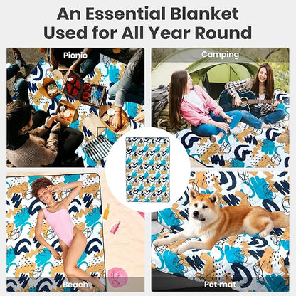 Waterproof Outdoor Blanket, 78.7x55inch, Printed Large Picnic Blankets, Foldable Picnic Mat, Camping Blanket for Picnic, Grass, Park, Lawn, Beach - Blue Painting
