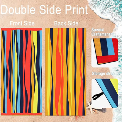 Bnuitland Colorful Hand-Drawn Lines Pattern Beach Towel (35X75 inches), Oversized Quick Drying Absorbent Sand Free, Cute Towels for Travel Swimming Pool Picnic, 88% Polyester and 12% Polyamide