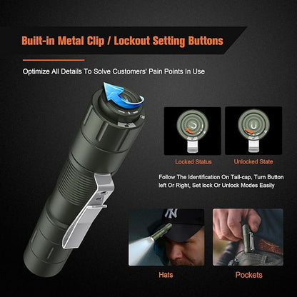 S21 AA Rechargeable Pocket Flashlight,880 High Lumen Mini Flashlight,Portable EDC Flashlight,for Everyday Use and Emergency Situations（Green）