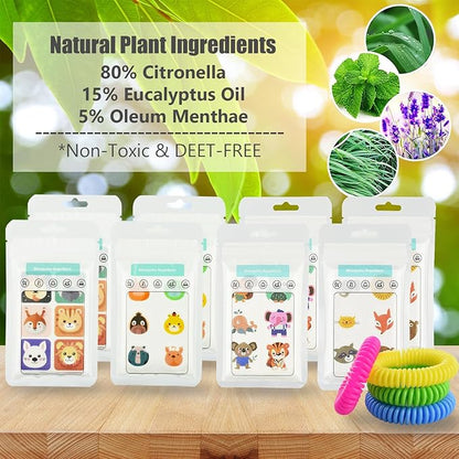 480 Pack Mosquito Patches Stickers for Kids Adult Outdoor Indoor Travel, Natural Plant Based Ingredients Mosquito Stickers with 4 Pack Mosquito Repellent Bracelets