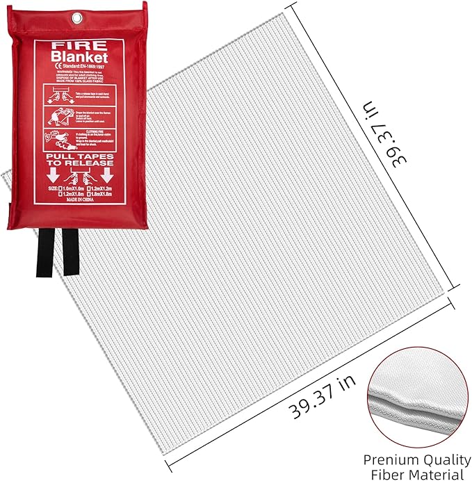 Emergency Fire Blanket (4 Pack, 40 in X 40 in) + 4 Hooks & 1 Gloves, Fiberglass Fireproof Fire Blanket for Home and Kitchen, Camping, Grill, Car, Warehouse