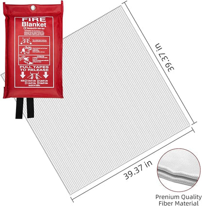 Emergency Fire Blanket (4 Pack, 40 in X 40 in) + 4 Hooks & 1 Gloves, Fiberglass Fireproof Fire Blanket for Home and Kitchen, Camping, Grill, Car, Warehouse