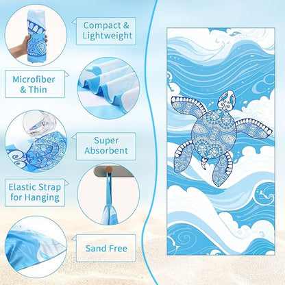 FISHEAL Microfiber Oversized Turkish Beach Towel - 2 Pack Sand Free Thin Quick Dry Compact Towels 71"x32" Extra Large Lightweight Travel Swimming Pool Yoga Gym Sports Essentials Gift for Adults