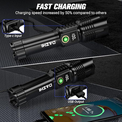 Rechargeable Led Flashlight 250000 Lumen, Super Bright Tactical Flashlight High Lumens 5 Light Modes, IPX7 Waterproof, Zoomable, Powerful Handheld Flashlight for Outdoor Emergency Camping, Hiking