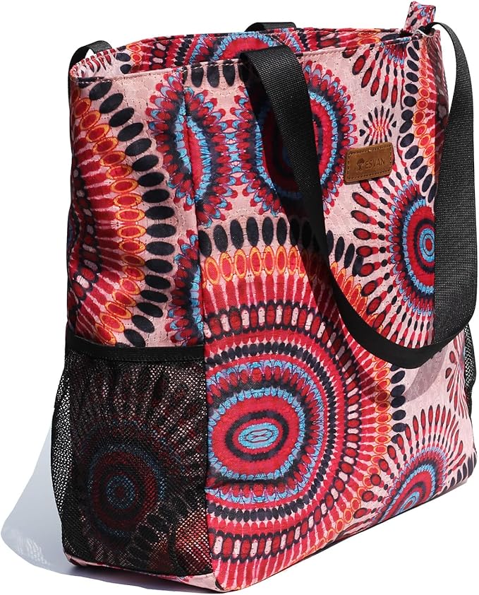 ESVAN Original Floral Water Resistant Large Tote Bag Shoulder Bag for Gym Beach Travel Daily Bags Upgraded