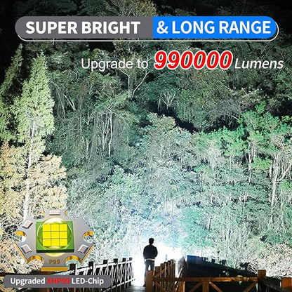 Rechargeable Flashlights High Lumens XHP99 990000 Lumens Brightest LED Tactical Flashlights Super Bright High Powered Flash Light, Powerful Handheld Hunting Flashlight for Emergency Hiking Battle