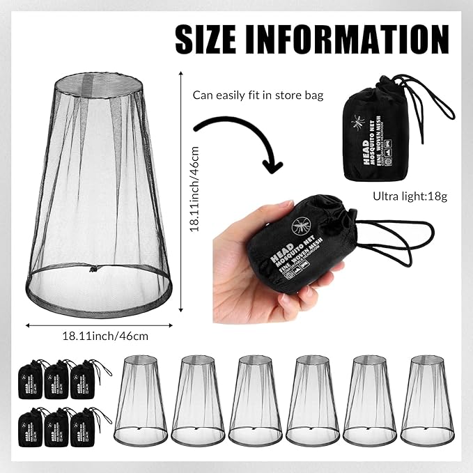6 Pack Mosquito Head Net Bug Head Net Insects Mesh Head Net for Outdoor Face Neck Head Protecting