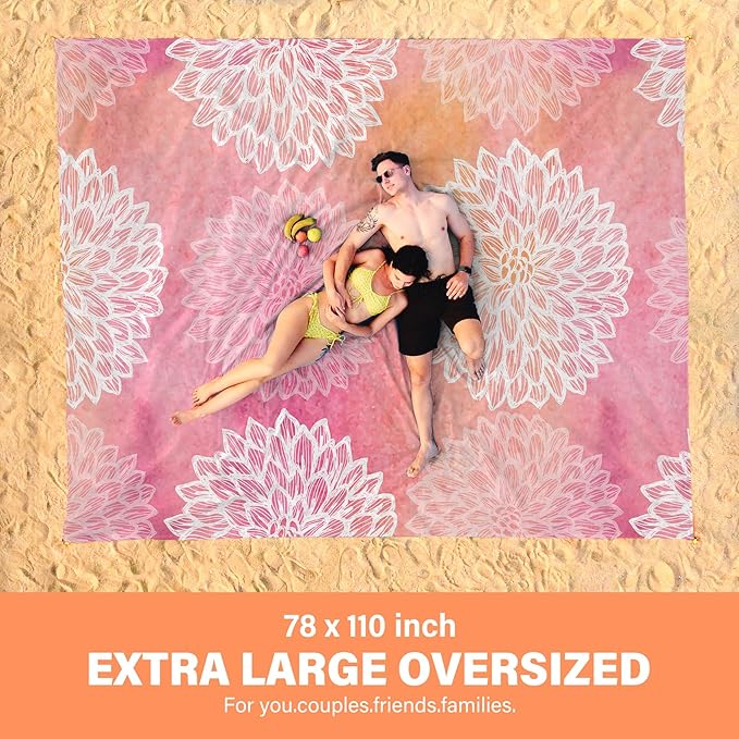 Beach Blanket Oversized Extra Large78 X 110",Waterproof Sandproof Beach Blanket 2-8 Adults Lightweight Durable for Travel Camping Hiking Picnic