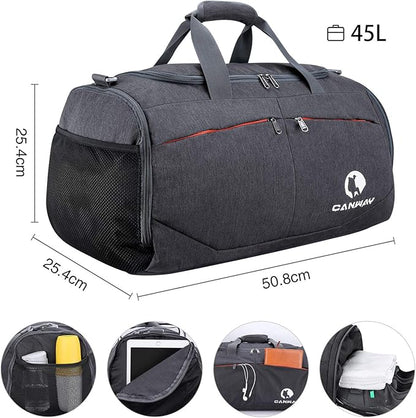 Canway Sports Gym Bag, Travel Duffel bag with Wet Pocket & Shoes Compartment for men women, 45L/40L, Lightweight