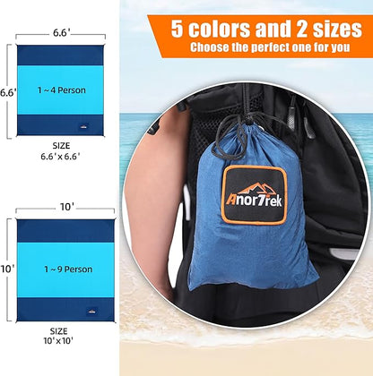 Beach Blanket Sandproof, Extra Large Beach Mat, Sand Free Mat Quick Drying, Lightweight, Soft & Durable Mat for Beach, Yard (Dark Blue & Blue, 6.6 x 6.6 FT (1～4 Person))
