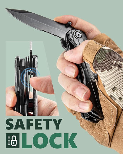 12-IN-1 Multitool with Pocket Knife, Screwdrivers, Pliers, Bottle Opener, Can Opener, with Safety Locking, Nylon Sheath - Father's Day Gift, Gift for Him Men Husband Boyfriend