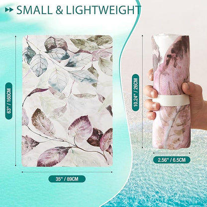 HYSEAS Lightweight Ultra-Thin Beach Towel, Oversized for Adult 63"X35" - Sand Free, Quick Dry, Ideal for Swimming, Beach, Yoga, Travel, Camping, Essential Beach Accessory & Vacation Gift, Leaves