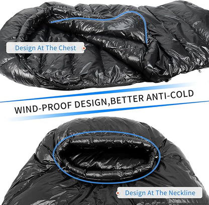 NewDoar Urltra-Light Camping Sleeping Bag 800FP White Goose Sown Spring Summer Outdoor Autumn Mummy Sleeping Bag for Hiking Tent