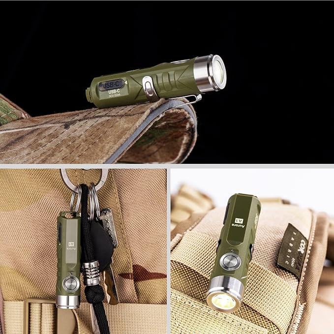 RovyVon A1 Gen 4 Rechargeable EDC Flashlight 650 Lumens Super Bright Outdoor Mini Keychain Flashlights for Everyday Carry, Camping, Thanksgiving (Military Green)