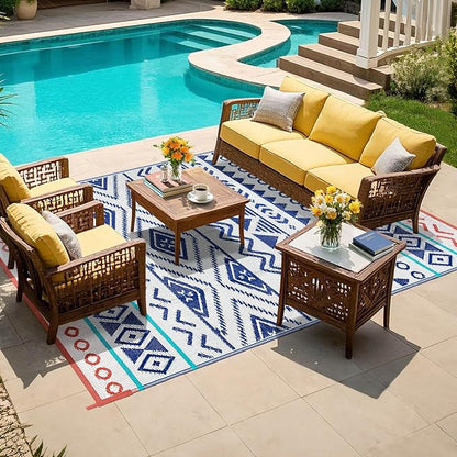 Outdoor Rugs Patio Camping Waterproof - 6x9 Plastic Straw Patio Rug Portable for Campers, Outside RVs Mat, Outdoor Area Carpet for Patios Clearance, Backyard Porch, Balcony, Picnic
