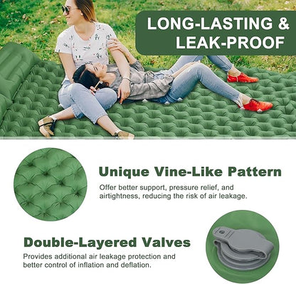 SYITCUN Self-Inflating Sleeping Mats for Camping, 2 Person Sleeping Pad for Camping, Double Ultra-Light Inflatable Camping Mattress with Pillow, Built-in Foot Pump for Backpacking, Hiking & Travel