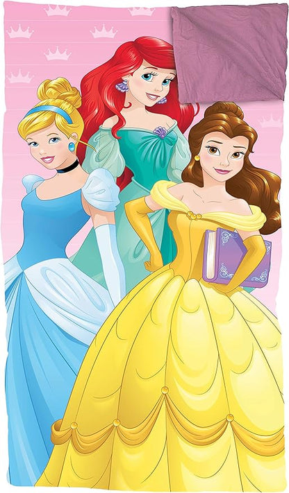 Jay Franco Disney Princess Trip Slumber Sack - Cozy & Warm Kids Lightweight Slumber Bag/Sleeping Bag - Featuring Ariel, Belle, and Cinderella