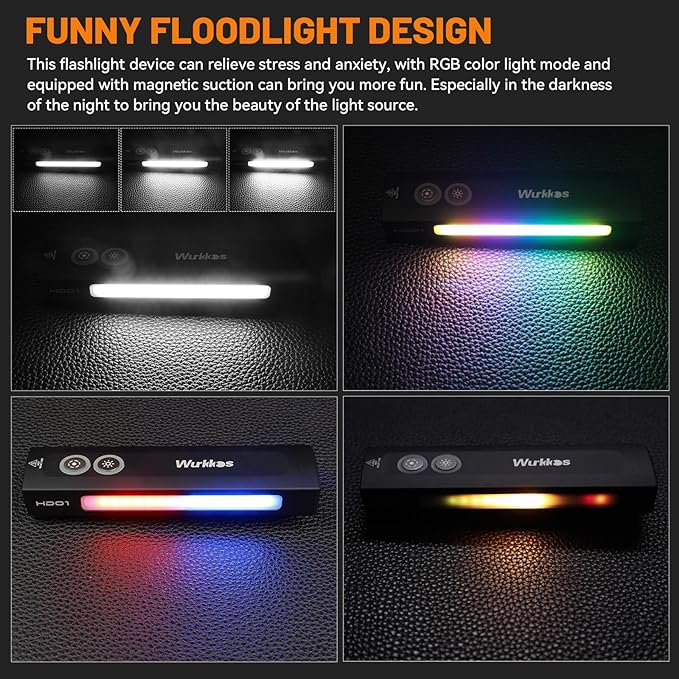 Wurkkos HD01 Flat EDC Flashlight with RGB Light and Green Beam, 1200 Lumens Rechargeable EDC Flashlight, Triple Light Sources Pocket Lights, Magnetic Flashlight for Outdoors, Work, Emergency