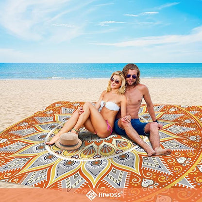 Beach Blanket Waterproof Sandproof Oversized 95”x 80”,Sand Free Beach Mat with Corner Pockets,Portable Mesh Bag for Beach Festival,Picnic,Travel and Outdoor Camping (Orangegrey)