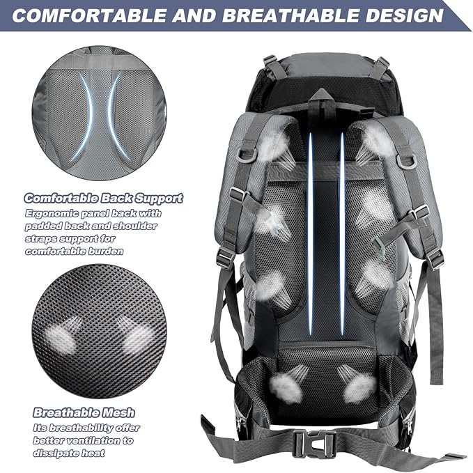 Night Cat Hiking Backpacks 70L Camping Backpacking Packs for Men Women Lightweight Outdoor for Mountaineering Traveling, No Internal Frame