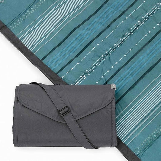 Little Unicorn Outdoor Family Picnic & Beach Blanket, Water-Resistant, Compact Fold, Large Size, 5 x 7 feet, (Shoreline Stripe)