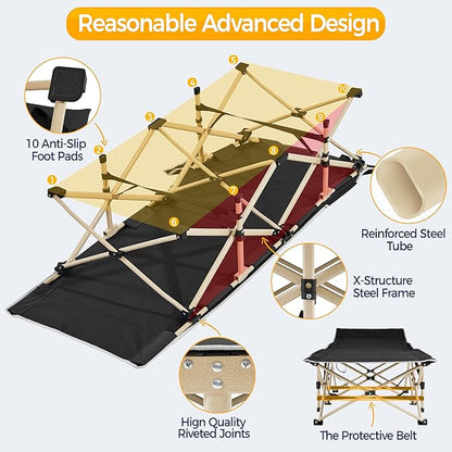 Yaheetech Folding Camping Cot, Portable Military Canvas Sleeping Bed, Outdoor Comfortable Lightweight Bed with Carry Bag for Hiking, Backpack Travel, Home & Office