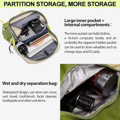 Seektop 20L Waterproof Hiking Backpack - Lightweight Daypack with 8 Pockets & Wet-Dry Compartment for Outdoor Adventures