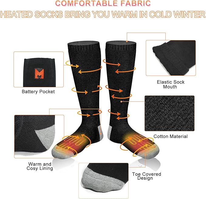 Heated Socks, Battery Heated Socks for Men Women, Electric Heated Socks for Hiking, Skiing, Camping