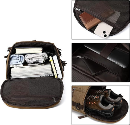 Gym Duffle Bag Backpack 4-Way Vintage canvas with Shoes Compartment for travel Sport Hiking laptop (Vintage coffee) X-Large