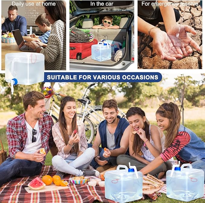4 Pack Collapsible Water Jug for Camping, Foldable Water Storage Containers with Spigot, BPA Free Water Tank, Large Camping Water Dispenser for Emergency,Survival Kit (2.6 Gallon)