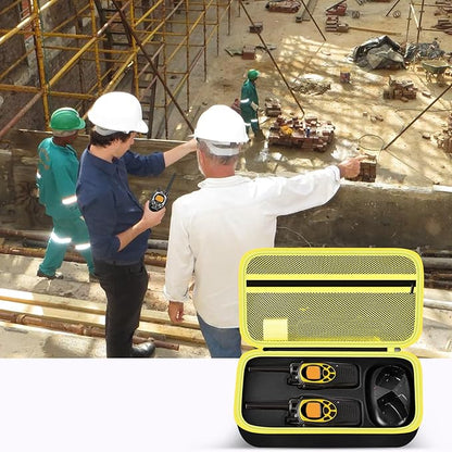 ANKHOH Walkie Talkie Case Holder for 50 Channel GMRS Two-Way Radio, Long Range Handheld Mobile Radios Hard Storage Carrying Box for Rechargeable Batteries, Charger and Headset,Black-Yellow(Bag Only)