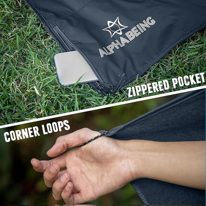 AlphaBeing Waterproof Outdoor Blanket with Merino Wool, Extra Thick Warm, Windproof, Packable Stadium Blankets for Cold Weather, Camping Gift, Pet, Car, Picnic, Concerts, 79" x 59", Navy