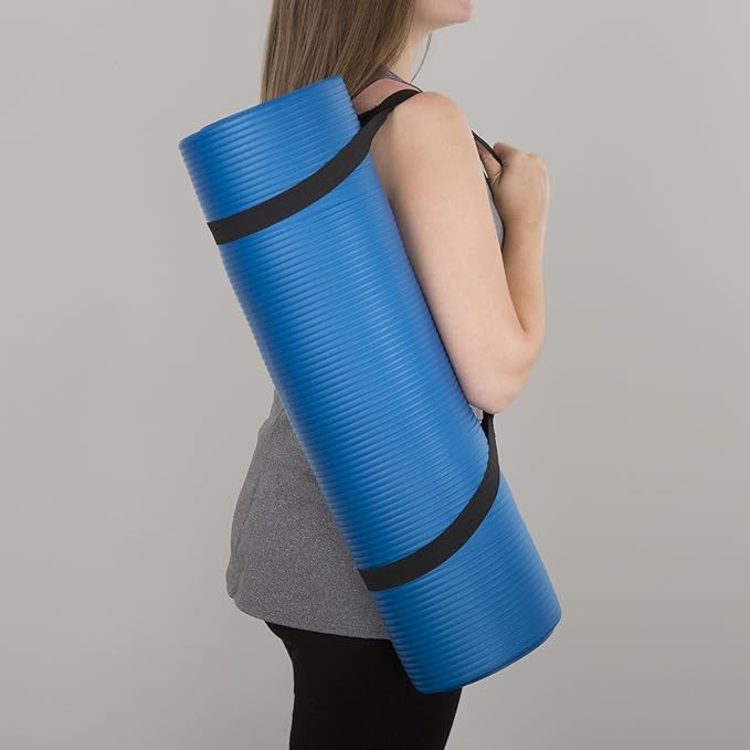 Extra-Thick Yoga Mat - Durable Comfort Non-Slip Foam Workout Mat for Fitness, Pilates, and Floor Exercises with Carrying Strap by Wakeman