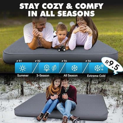 Hikenture 4" Thick Self Inflating Sleeping Pad with Electric Pump, Ultralight Foam Camping Mattress 2 Person, 9.5 R-Value Insulated Sleeping Mat, Portable Double Camping Pad for Tent, Car, Truck