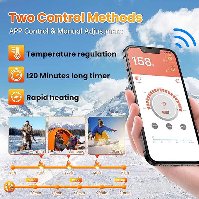 Heated Socks for Men Women with APP Control,5000mAh Rechargeable Electric Heated Socks,4 Heating Settings,Outdoor Camping Skiing Hunting