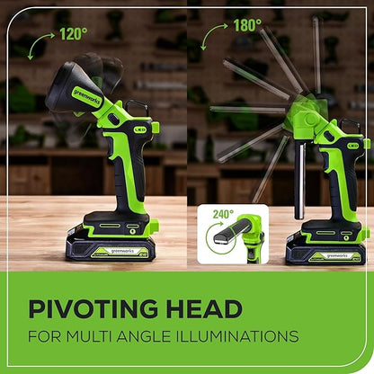 Greenworks 24V 2-in-1 Work Light, Dual Function, (2) Interchangeable Light Heads, 650 Lumen LED, 2.0Ah Battery and Compact Charger Included