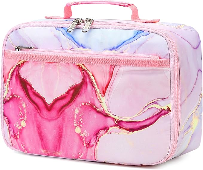 LOIDOU Lunch Box Kids Girls Boys Insulated Lunch Bag Thermal Meal Tote Women Reusable Lunch Pail Bags for School Travel (Marble Pink)