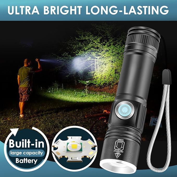 NAKCNM 2 Pack USB Rechargeable Flashlights Mini Handheld Pocket Super Bright Small Flashlight EDC Flashlights for Camping, Hiking, Emergency